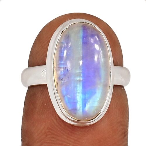 Natural Rainbow Moonstone - India 925 Sterling Silver Ring Jewelry s.6 CR68366