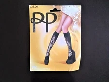 Pretty Polly Knee Highs Socks Black/Gold Embellished Baroque Ret$25 British 