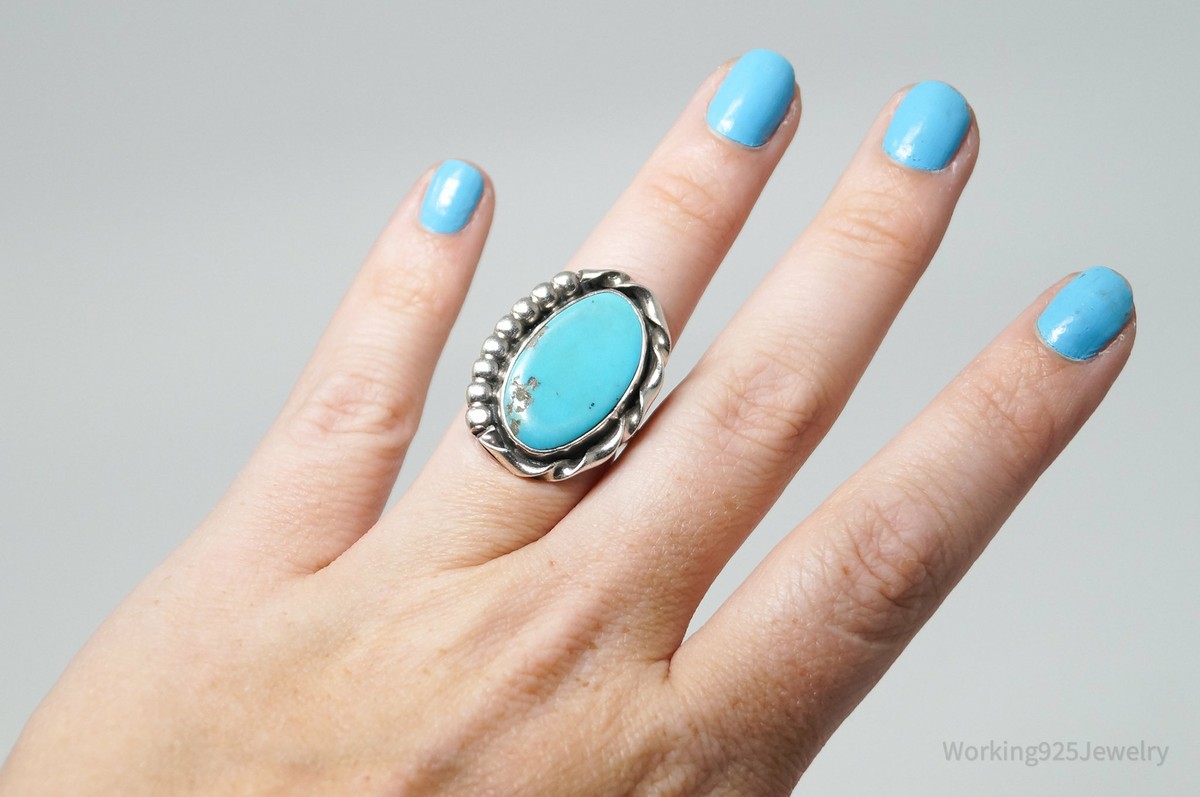 Large Vtg Native American Turquoise Sterling Silver Ring