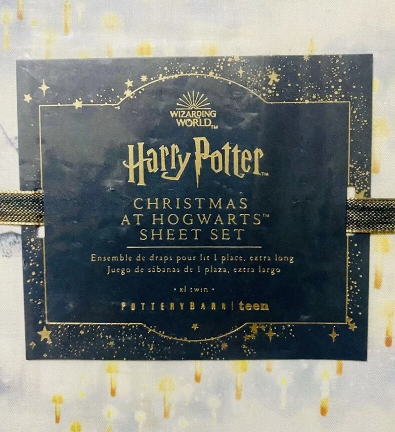 Lençóis Pottery Barn Harry Potter Natal em Hogwarts percal conjunto de lençóis GG duplo - Imagem 3 de 4