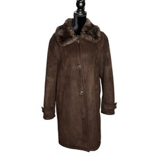 Donnybrook Jacket Womens Xl Dark Brown Faux Suede Fur Shearling Long