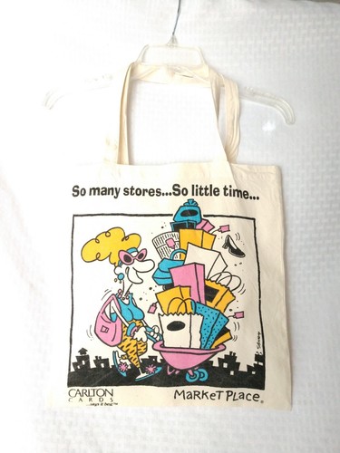 Vintage Carlton Cards Marketplace Funny Tote Bag Shopping Humor So Many Stores - Picture 7 of 7