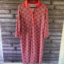 Talbots Women's Long-Sleeved Dress Size M Pink/Coral Chain Print