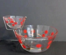 Vintage Large Red Dot Chip And Dip set - gold bracket MCM