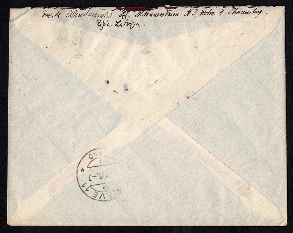 Letonia cubierta de Riga por correo aéreo 1925 a Ginebra Suiza Foto 3 de 3