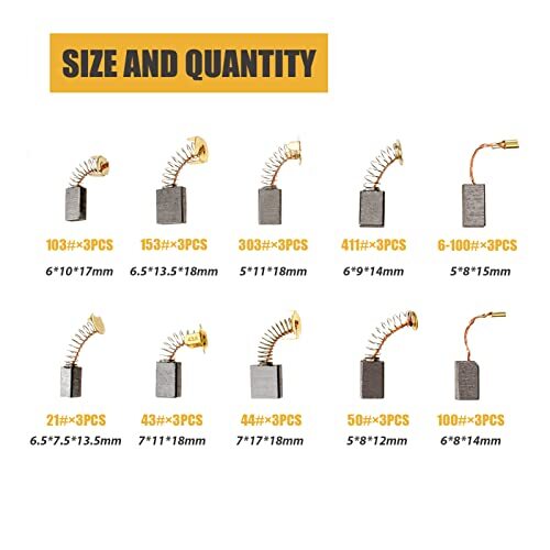 30Pcs 10 Sizes Electric Motor Carbon Brushes Replacement for Power Tool