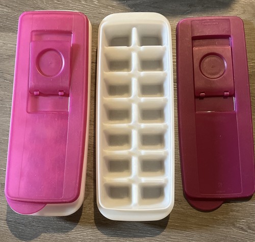 2 TUPPERWARE Fresh N Pure Eiswürfelschalen mit Deckel #2704 lila