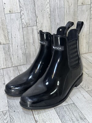 Nautica Women's black ankle rubber rain boots size 6✨