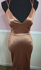Windsor Bronze Satin Formal Dress Small Open Back Lace Up Maxi Gown Altered