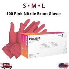 100 Pink Nitrile Medical Exam Gloves S/M/L Disposable Non-Sterile Powder-Free