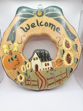 Autumn/Fall Cottagecore Wooden Wreath Sign HandPainted Welcome Sunflower Pumpkin