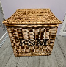F&M Fortnum & Mason Large Wicker Picnic/Wine/Hamper Basket 15x15x15 inches