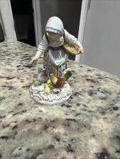 Beautiful Meissen Germany Cross Swords Farm Girl Feeding Chickens