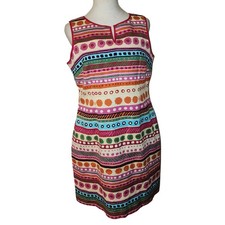 Talbots Petites Multi Color Floral Stripe Shift Dress Size 10P Pink Orange Green