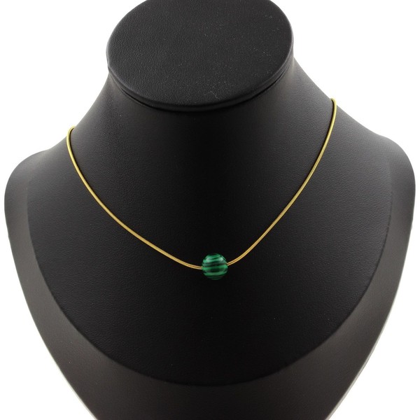 Halskette 1 Perle Malachit 8 Mm. Kette Stahl Golden Inoxydable. Halskette Damen-image
