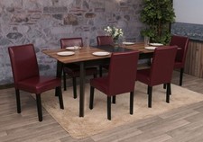 6er-Set Stuhl Lehnstuhl Esszimmerstuhl Littau Kunstleder, rot, dunkle Beine