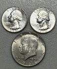 1964D Washington 90%Silver Quarter 2+ 1964 Kennedy 1/2$ Circulated Lot Of 3  #17