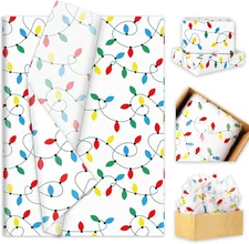 100 Sheets Christmas Tissue Paper Colorful Light Bulb Gift Wrapping Paper Dec...
