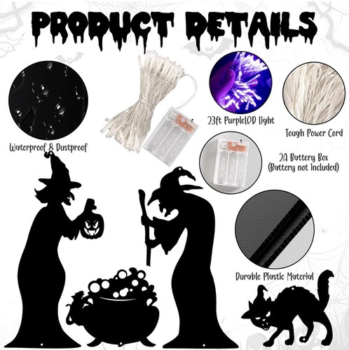 Halloween Witch Decorations Outdoor - Large Black Witches with Cauldron and Cat, - Picture 5 of 7