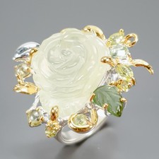 Handmade jewelry 17 ct Natural Prehnite Ring 925 Sterling Silver Size 8 /R457688