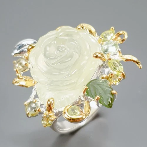 Handmade jewelry 17 ct Natural Prehnite Ring 925 Sterling Silver Size 8 /R457688