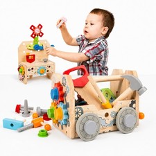 Kids Tool Set Toy, Wooden Building Tools Set with Hammer, Saw, Screwdriver, G...