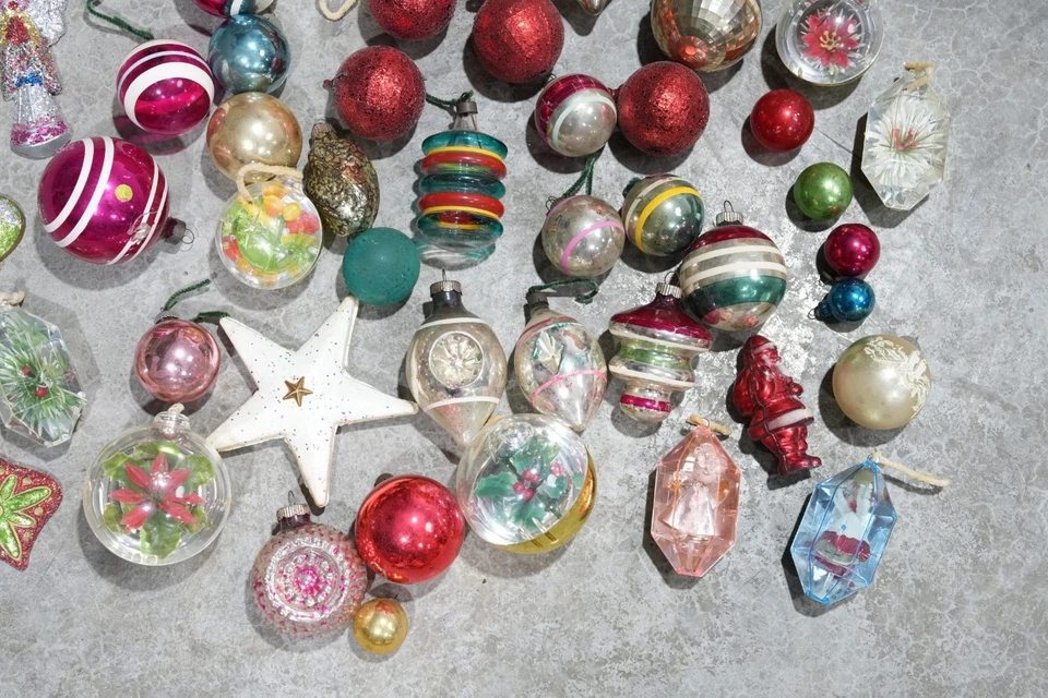 Vintage Christmas Mercury Glass Ornament Indent Shiny Brite Santa Antique Lot - Image 2 of 4