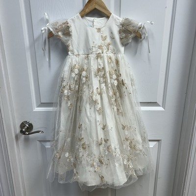 Just Couture Girls Sz 5 Dress Formal Gown Floral Embroidery Lined Button Close