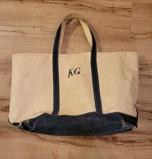 Vtg 80/90s L.L. Bean Boat And Tote Navy Blue Cream Extra Large Open Canvas Bag