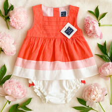   Janie and Jack Coral  Peach Baby Dress w/ Bow  Bloomers  Size 6-12M  NWT