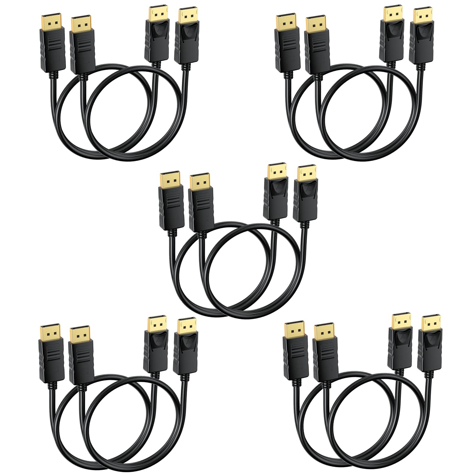 DisplayPort Cable 3FT 10-Pack, Gold-Plated Male to Male DP Cord for High-Speed Connectivity
