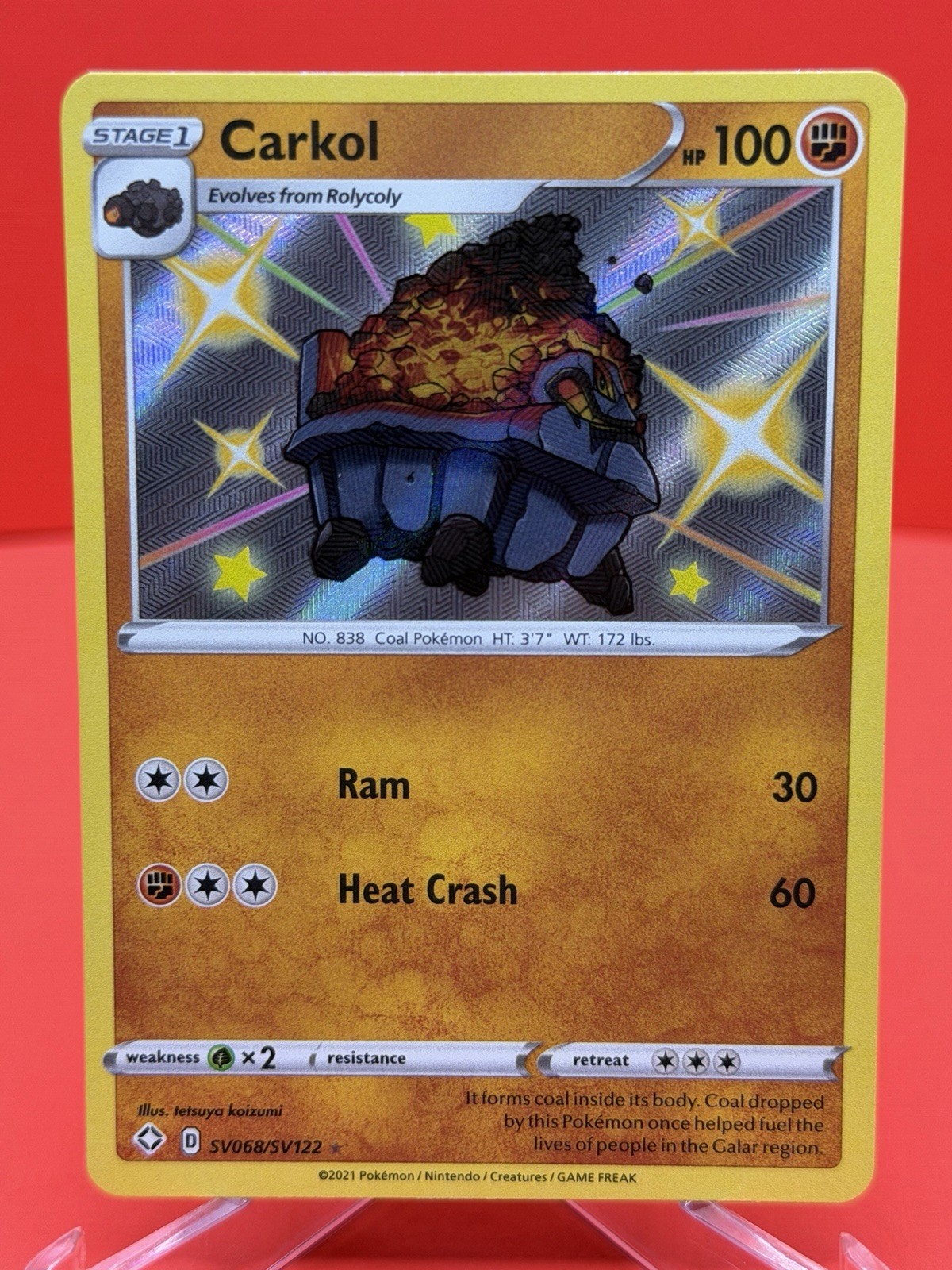 Pkemon Carkol SV068/SV122 Shining Fates: Shiny Vault Holo Rare - NM