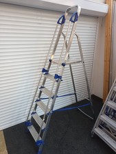 Warner abru stepladder 6 tread + platform blue seal aluminium ladder + handrails