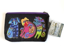 Laurel Burch Canine Friends Zipper Pouch, Cosmetics Bag, Dogs 9.5x6.5x2  New 