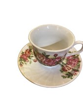 Miniature Teacup And Saucer Set Pink Red Rose Floral Pattern Cottage Core Gift