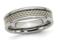 Mens Titanium Grey Carbon Fiber Inlay Wedding Band Ring 6.00mm 