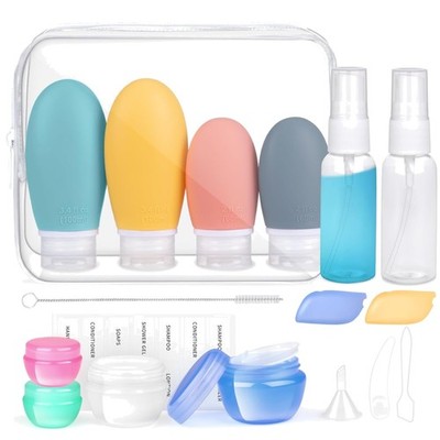 Silikon-Reisebehälter-Set 18-teilig 30/60/100 ml, für Flüssigkeiten, auslaufs...