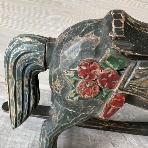 Hand Carved Wooden Rocking Horse Folk Art Decor Vintage Antique Distressed FLAWS - Picture 9 of 24