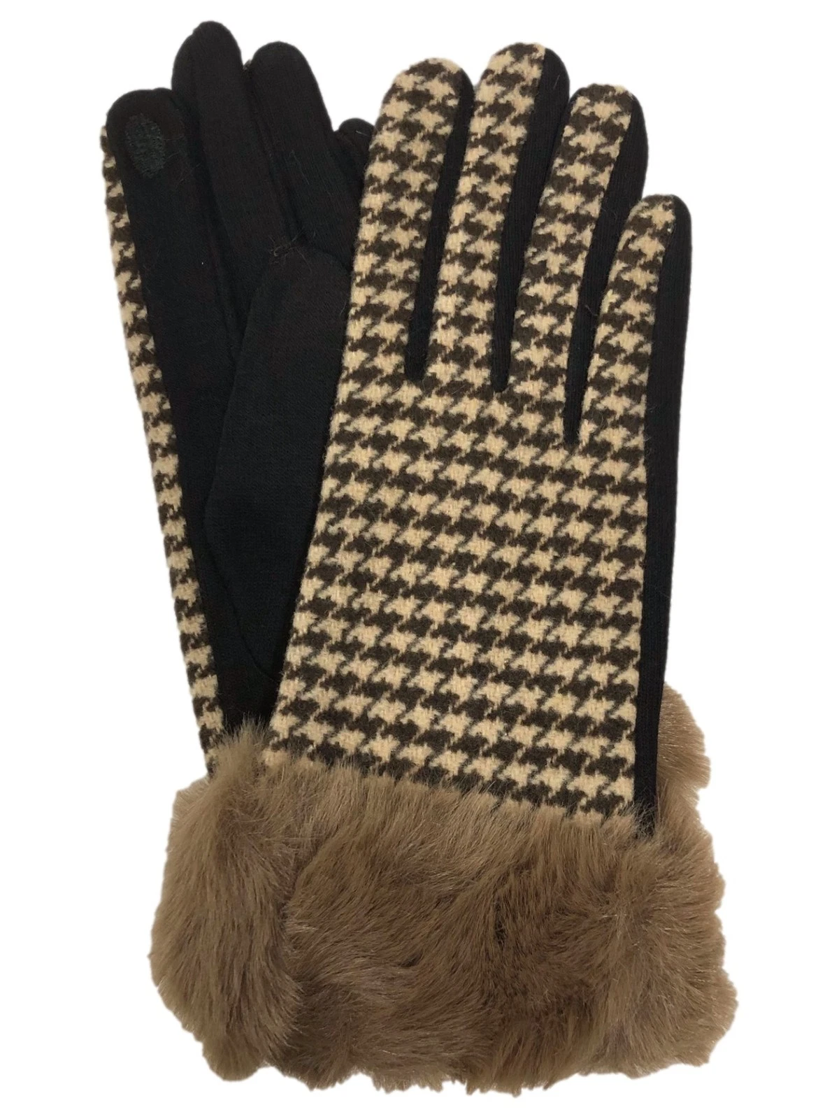 Womens Brown Houndstooth Faux Fur Stretch Fit Texting & Tech Touchscreen Gloves
Opens in a new windo