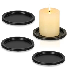 Black Iron Plate Candle Holder- Set of 4 |3.8" D x 0.2" H| Decorative Iron Pi...