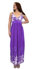 Spaghetti Strap Sleeveless Paisley Cocktail Vintage Maxi Dress (Medium, Purple)