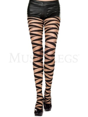 Brand New Adult Womens Strappy Zebra Ribbon Wrap Spandex Ladies Pantyhose Black