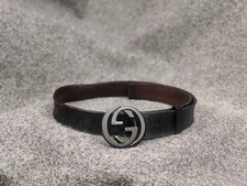 Gucci Autentica Cintura Nera GG Monogram Pelle Lucida Difetti Stile Vintage