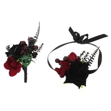 2 Sets Goth Wedding Corsage Bridal Party Wristlet Bride Boutonniere and for