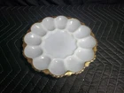 Anchor Hocking Fire King Deviled Egg Plate  Milk Glass Dish w/Gold Trim