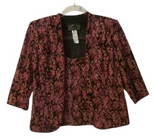 ALEX EVENINGS 2-Piece Jacket  Tank Bling Floral Black Pink Medium Petite MP