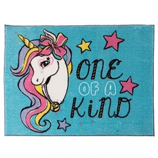 Inspirational One of a Kind Blue Plush Easy Care Non-Slip Youth Area Rug 3x5