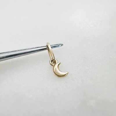 14K Solid Yellow Gold 3mm Teeny Tiny - Very Small Beveled Moon Charm Pendant