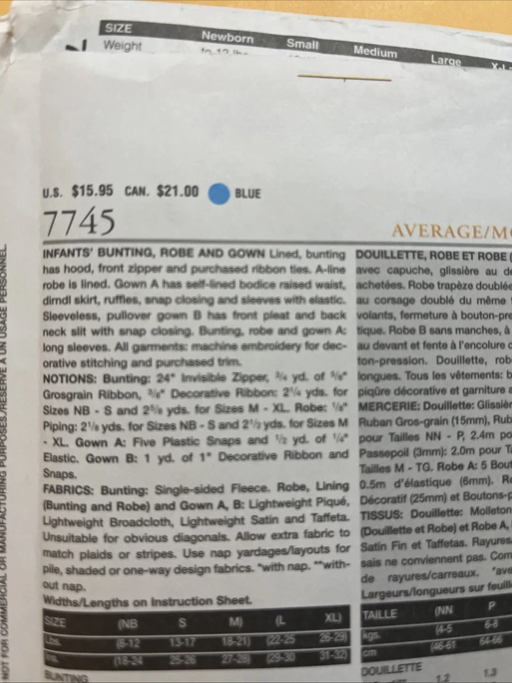 Linda Carr Baby Dress and Robe Sewing Pattern 7745 Sized Newborn, Small, Medium - Image 4 of 4