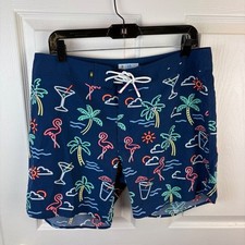 Men's Chubbies Neon Lights Swim Trunks Shorts Unlined Size 35 Blue Martini Palm